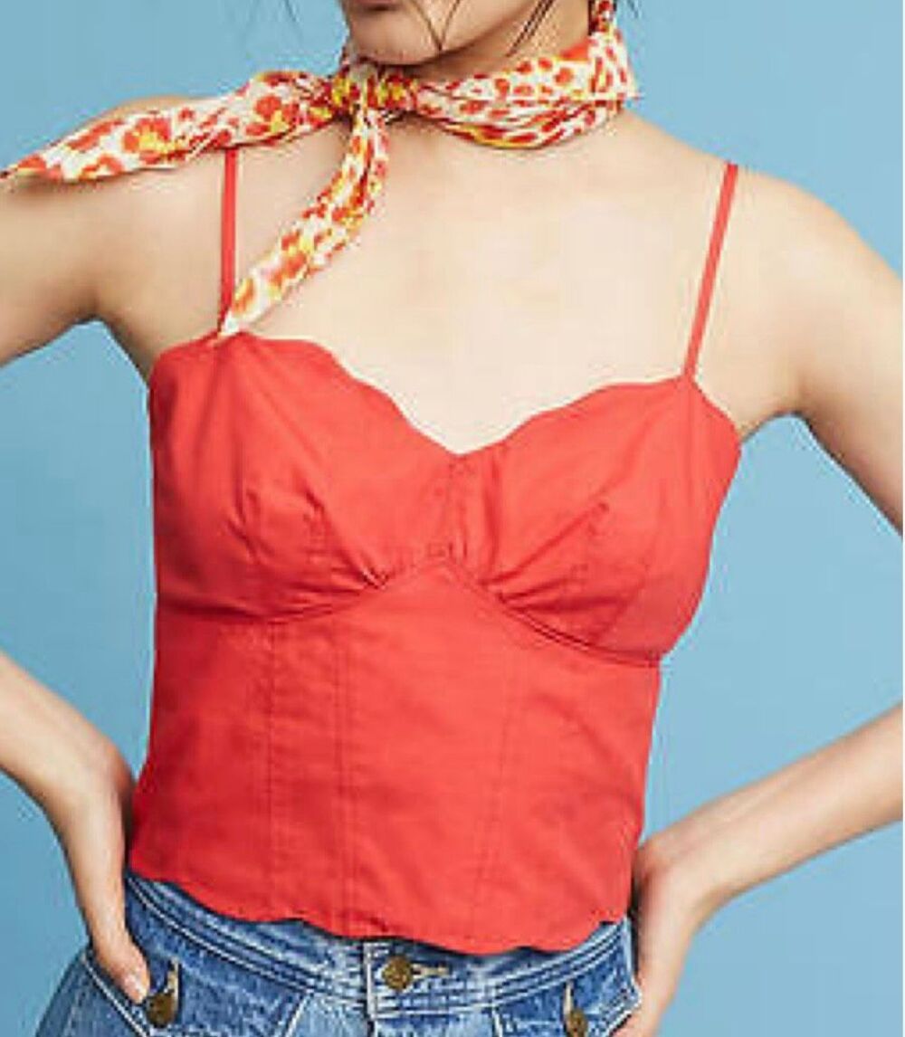 Anthropologie Maeve red scalloped cropped tank 4